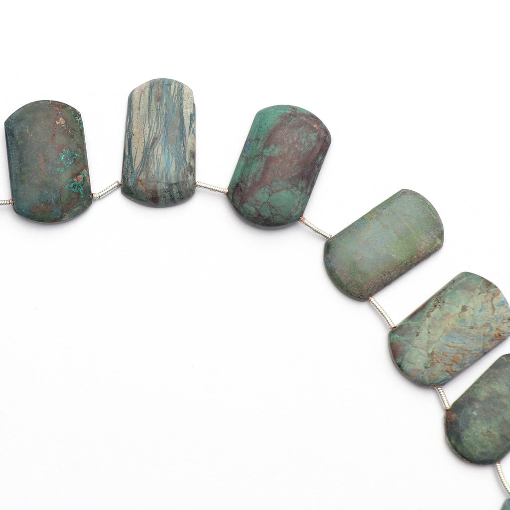 Azurite Malachite Smooth Cushion Rectangle - 14x25 mm to 16x26 mm- One Side Flat -Gem Quality, 8 Inch/ 20 Cm Full Strand, Price Per Strand - National Facets, Gemstone Manufacturer, Natural Gemstones, Gemstone Beads
