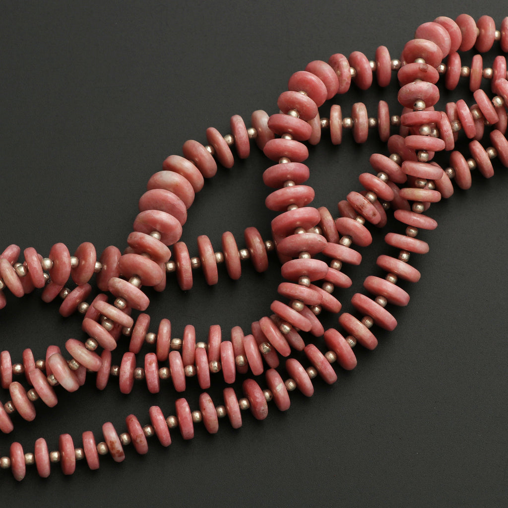 Natural Thulite Smooth Tyre Beads, Pink Thulite Beads- 5 mm to 10 mm - Thulite - Gem Quality , 8 Inch/ 20 Cm Full Strand, Price Per Strand - National Facets, Gemstone Manufacturer, Natural Gemstones, Gemstone Beads