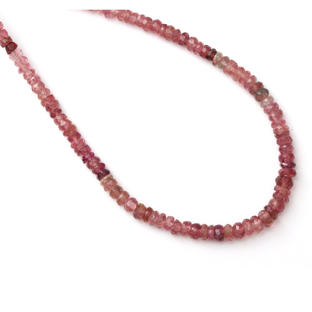 Pink Tourmaline Faceted Roundel Beads, 3 mm to 4.5 mm, Pink Tourmaline Beads, - Gem Quality, 18 Inch/ 46 Cm Full Strand, Price Per Strand - National Facets, Gemstone Manufacturer, Natural Gemstones, Gemstone Beads