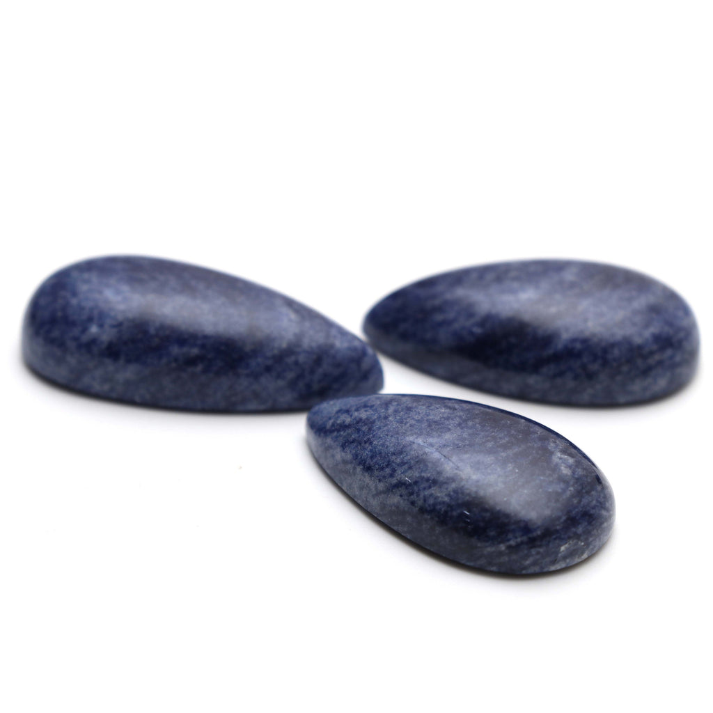 AAA Quality Natural Denim Quartz Smooth Pear Cabochon Gemstone | 18x32 mm to 17x35 mm | Gemstone Cabochon | Set of 3 Pieces - National Facets, Gemstone Manufacturer, Natural Gemstones, Gemstone Beads