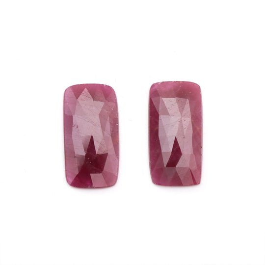Natural Ruby Faceted (Rose Cut)Organic Shape Loose Gemstone - 22.7x12 mm - Ruby Rose Cut Cabochon Gemstone, Pair (2 Pieces)