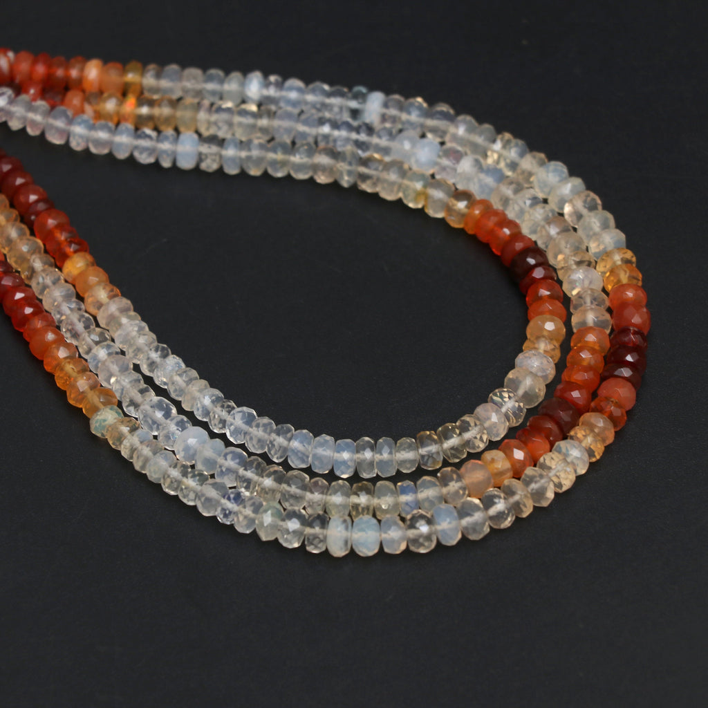 Natural Mexican Fire Opal Shaded Faceted Rondelle Beads | 4 mm to 5 mm | Fire Opal Beads | 8 Inch, 18 Inch Full strand | Price Per Strand - National Facets, Gemstone Manufacturer, Natural Gemstones, Gemstone Beads