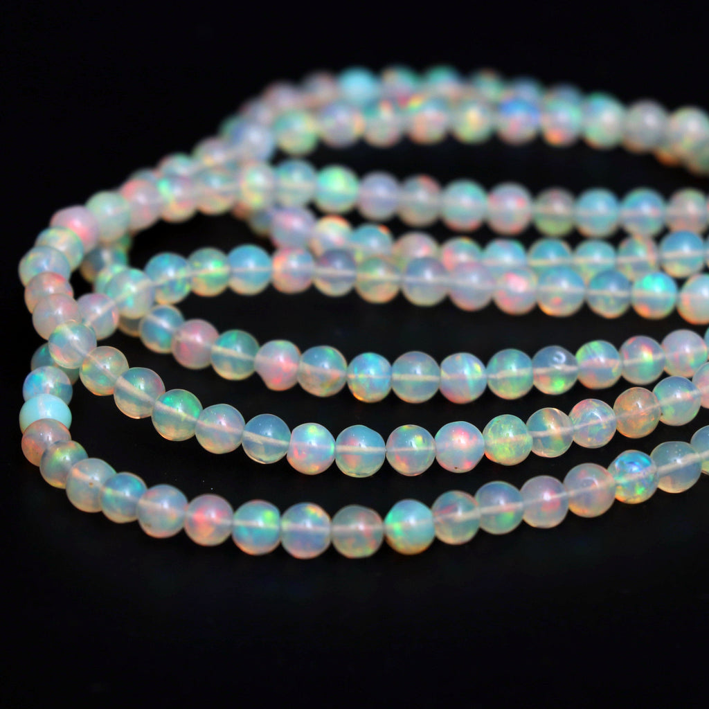 Natural Ethiopian Opal Smooth Round Balls Beads - 5 mm- Gem Quality , 8 Inches / 18 Inches Full Strand, Price Per Strand - National Facets, Gemstone Manufacturer, Natural Gemstones, Gemstone Beads