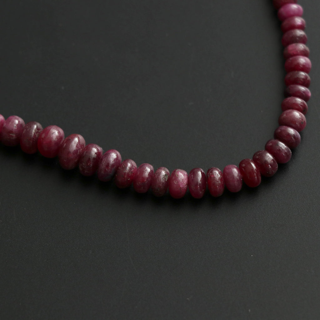 Ruby Smooth Roundel Beads, 5 mm to 8 mm, Ruby Plain Beads - Gem Quality , 8 Inch/ 20 Cm Full Strand, Price Per Strand - National Facets, Gemstone Manufacturer, Natural Gemstones, Gemstone Beads
