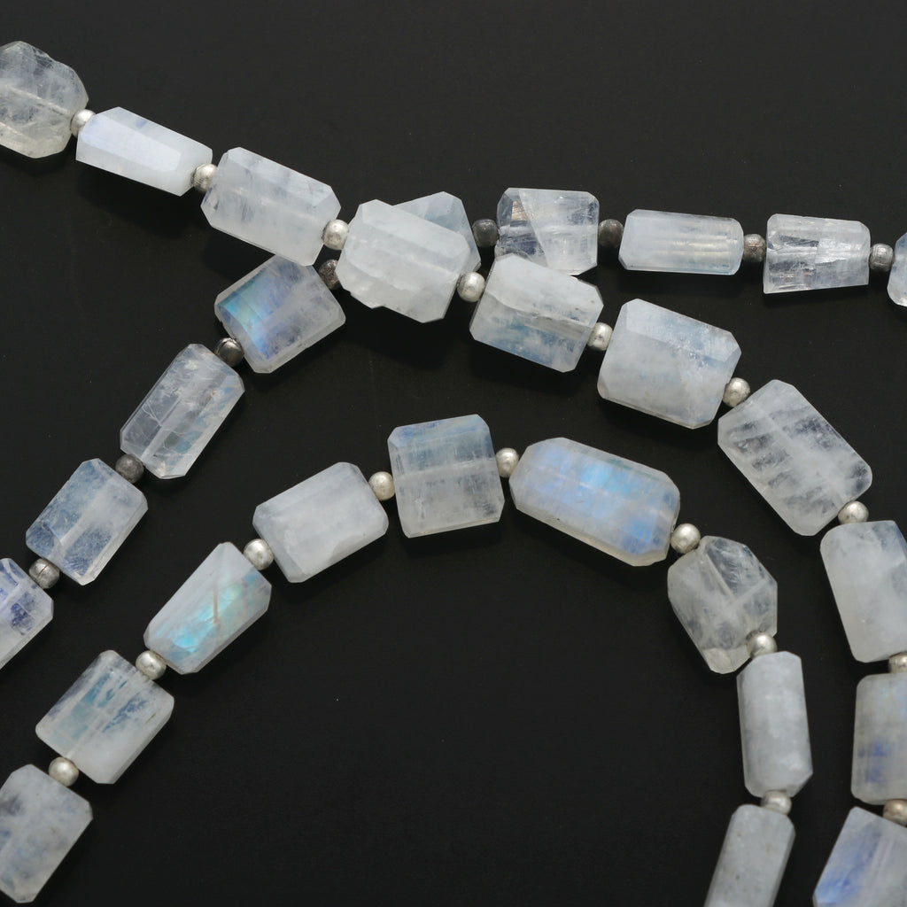 Natural Rainbow Moonstone Faceted Cylinder, 6.5x8 mm to 7x13 mm, Rainbow Faceted, Moonstone strand, 8 Inch Full Strand, per strand price - National Facets, Gemstone Manufacturer, Natural Gemstones, Gemstone Beads