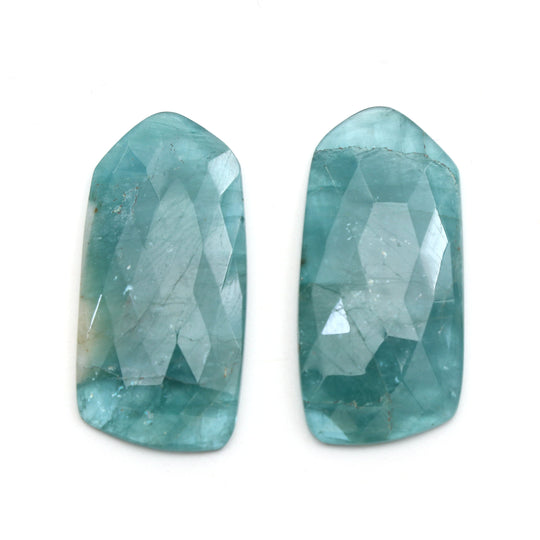Natural Grandidierite Faceted (Rose Cut) Organic Shape Loose Gemstone - 18x36 mm - Grandidierite Jewelry Making Gemstone, Pair (2 Pieces)