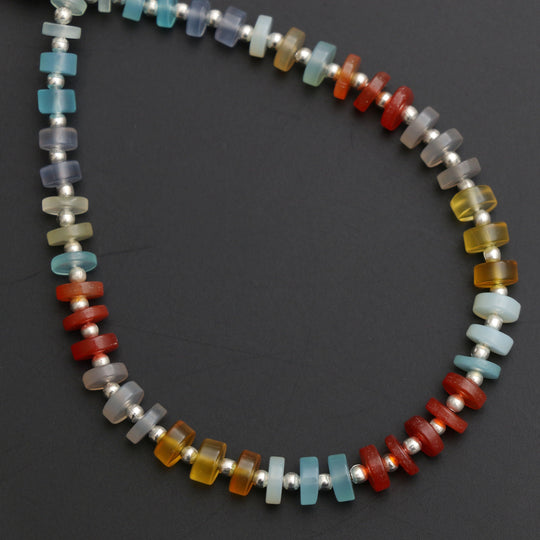 Multi Color Onyx Smooth Tyre Beads, 5 mm to 7 mm, Onyx Jewelry Making Beads, 8 Inch/20 Cm Full Strand, Price Per Strand