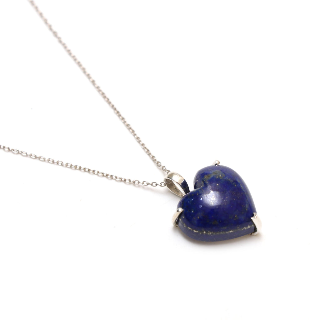 Lapis Smooth Heart Gemstone Prong Pendant | 925 Sterling Silver Plated | Gift For Mom | Price Per Pendant - National Facets, Gemstone Manufacturer, Natural Gemstones, Gemstone Beads