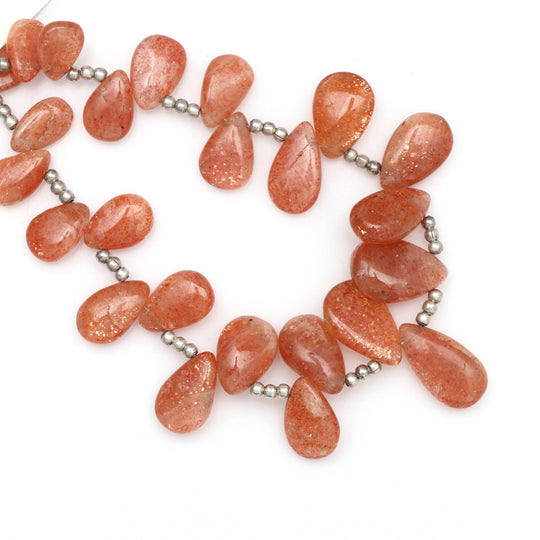 希少な天然サンストーン スムースペアビーズ、8x6 mm ～ 16x9 mm、サンストーンジュエリーメイキングビーズ、8 インチ、1 ストランドあたりの価格