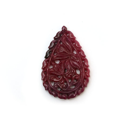 Natural Ruby Carving Pear Shaped Loose Gemstone - 35x23x3 mm - Ruby Pear, Ruby Carving Loose Gemstone, 1 Piece
