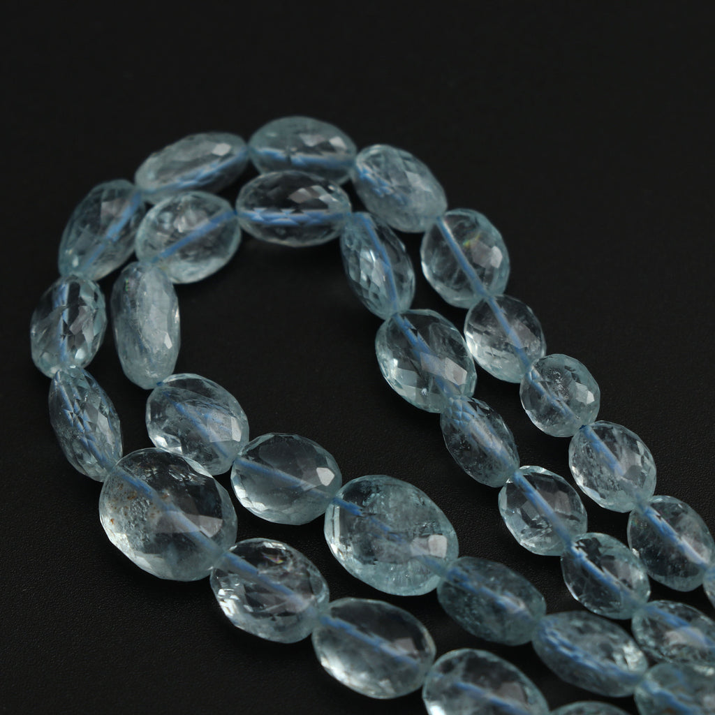 Aquamarine Faceted Oval Beads, 4.5x5.5 mm to 9x12 mm, Aquamarine Oval Beads,- Gem Quality , 18 Inch/ 46 Cm Full Strand, Price Per Strand - National Facets, Gemstone Manufacturer, Natural Gemstones, Gemstone Beads