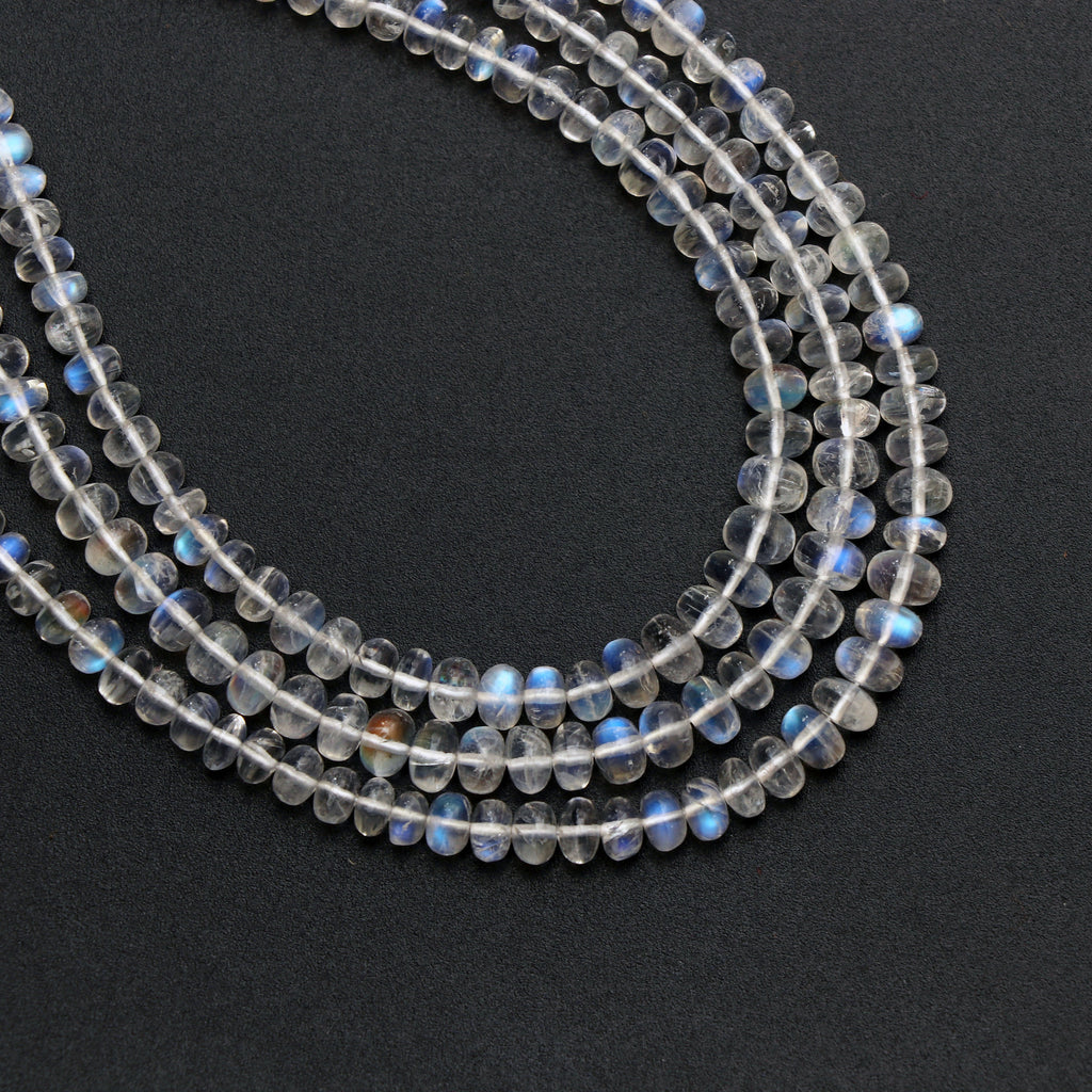 Natural Rainbow Moonstone Smooth Roundel Beads, 3 mm to 5 mm, Rainbow Beads, Moonstone Strand, 8 Inch/16 inch Full Strand, per strand price - National Facets, Gemstone Manufacturer, Natural Gemstones, Gemstone Beads