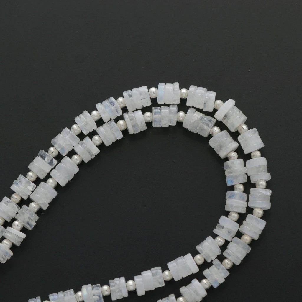 Rainbow Moonstone Smooth Tyre - 4 mm to 5 mm - Rainbow Moonstone - Gem Quality , 8 Inch Full Strand, Price Per Strand - National Facets, Gemstone Manufacturer, Natural Gemstones, Gemstone Beads