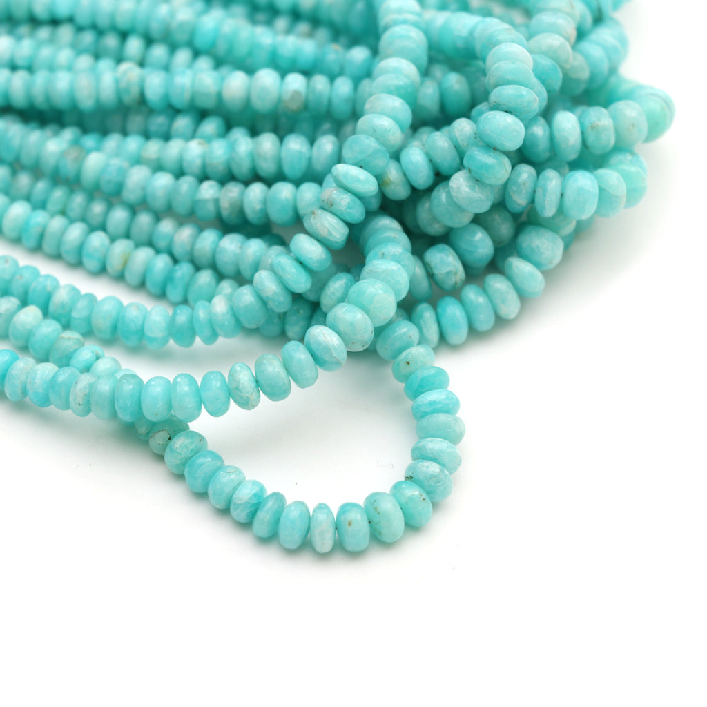 Amazonite Smooth Rondelle Beads | 3.5 mm to 7 mm | Amazonite Rondelle Beads | Gem Quality | 8 Inch, 18 Inch Full Strand | Price Per Strand - National Facets, Gemstone Manufacturer, Natural Gemstones, Gemstone Beads