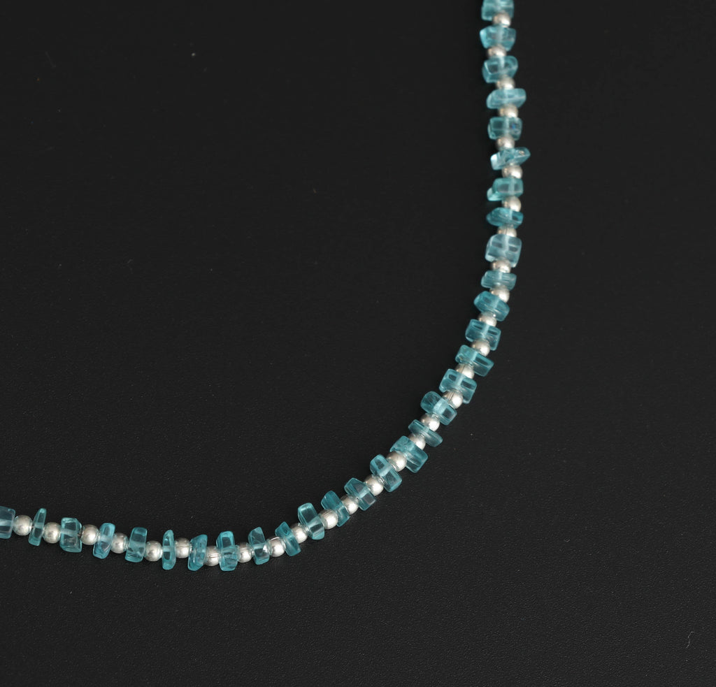 Sky Apatite Smooth Square Flats Beads With Metal Balls - 2x3 mm to 2x4 mm -Sky Apatite - Gem Quality , 8 Inch Full Strand, Price Per Strand - National Facets, Gemstone Manufacturer, Natural Gemstones, Gemstone Beads