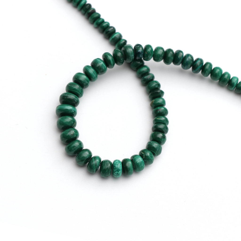 Natural Malachite Smooth Roundel Beads, 4 mm to 6.5 mm- Malachite Roundel- Gem Quality , 8 Inch/ 20 Cm Full Strand, Price Per Strand - National Facets, Gemstone Manufacturer, Natural Gemstones, Gemstone Beads