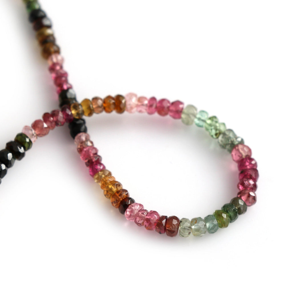 Multi Tourmaline Faceted Beads - 4 mm to 5 mm - Multi Tourmaline - Gem Quality , 8 Inch/ 20 Cm Full Strand, Price Per Strand - National Facets, Gemstone Manufacturer, Natural Gemstones, Gemstone Beads