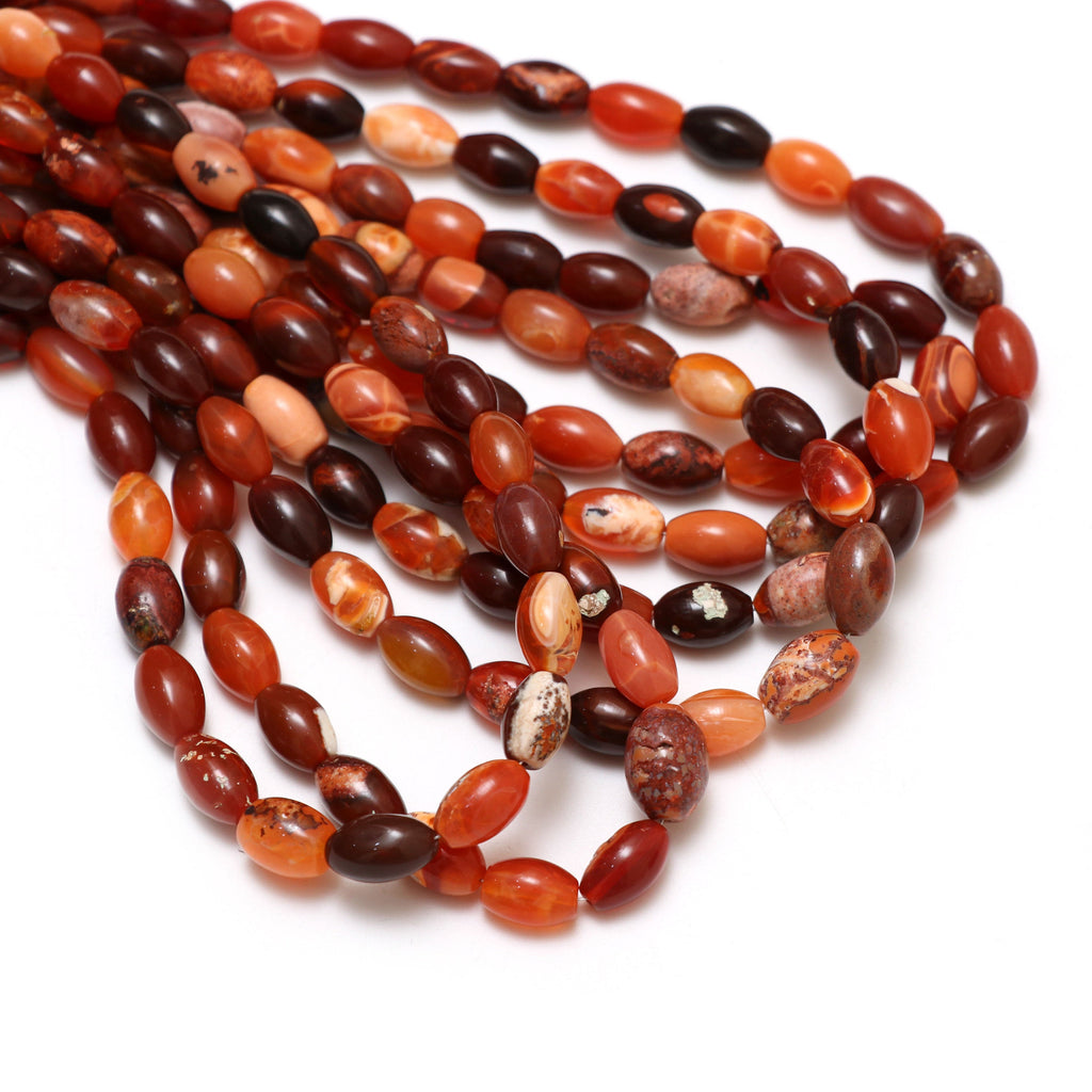 Natural Mexican Fire Opal Shaded Smooth Barrel Beads | 6x9.5 mm to 7x11 mm | 8 Inch/ 17 Inch Full strand | Price Per Strand - National Facets, Gemstone Manufacturer, Natural Gemstones, Gemstone Beads