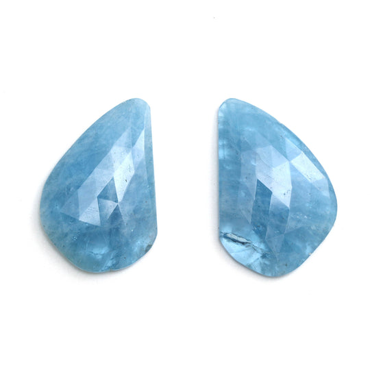 Natural Aquamarine Organic Faceted Loose Gemstone, 19x29mm, Aquamarine Jewelry Making Gemstone, Pair (2 Pieces)