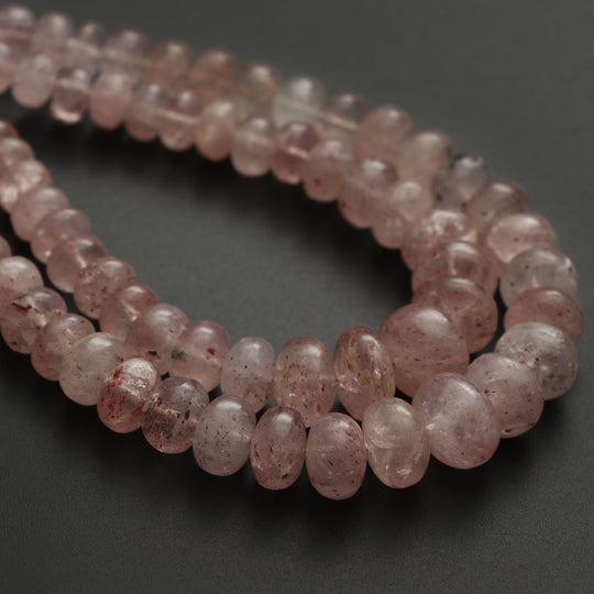 ストロベリークォーツ スムース ラウンデル ビーズ、4.5 mm ～ 11.5 mm、ストロベリークォーツ ジュエリーメイキング ビーズ、8 インチ / 16 インチ フル ストランド、1 ストランドあたりの価格