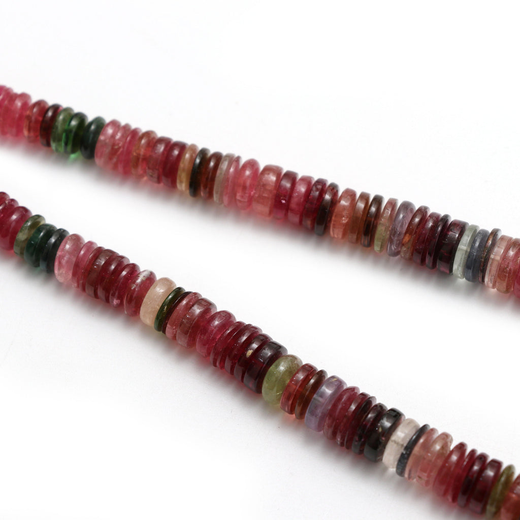 Natural Multi Tourmaline Smooth Tyre Beads | Unique Multi Tourmaline | 7.5 mm to 11 mm | 8 Inch/ 18 Inch Full Strand | Price Per Strand - National Facets, Gemstone Manufacturer, Natural Gemstones, Gemstone Beads