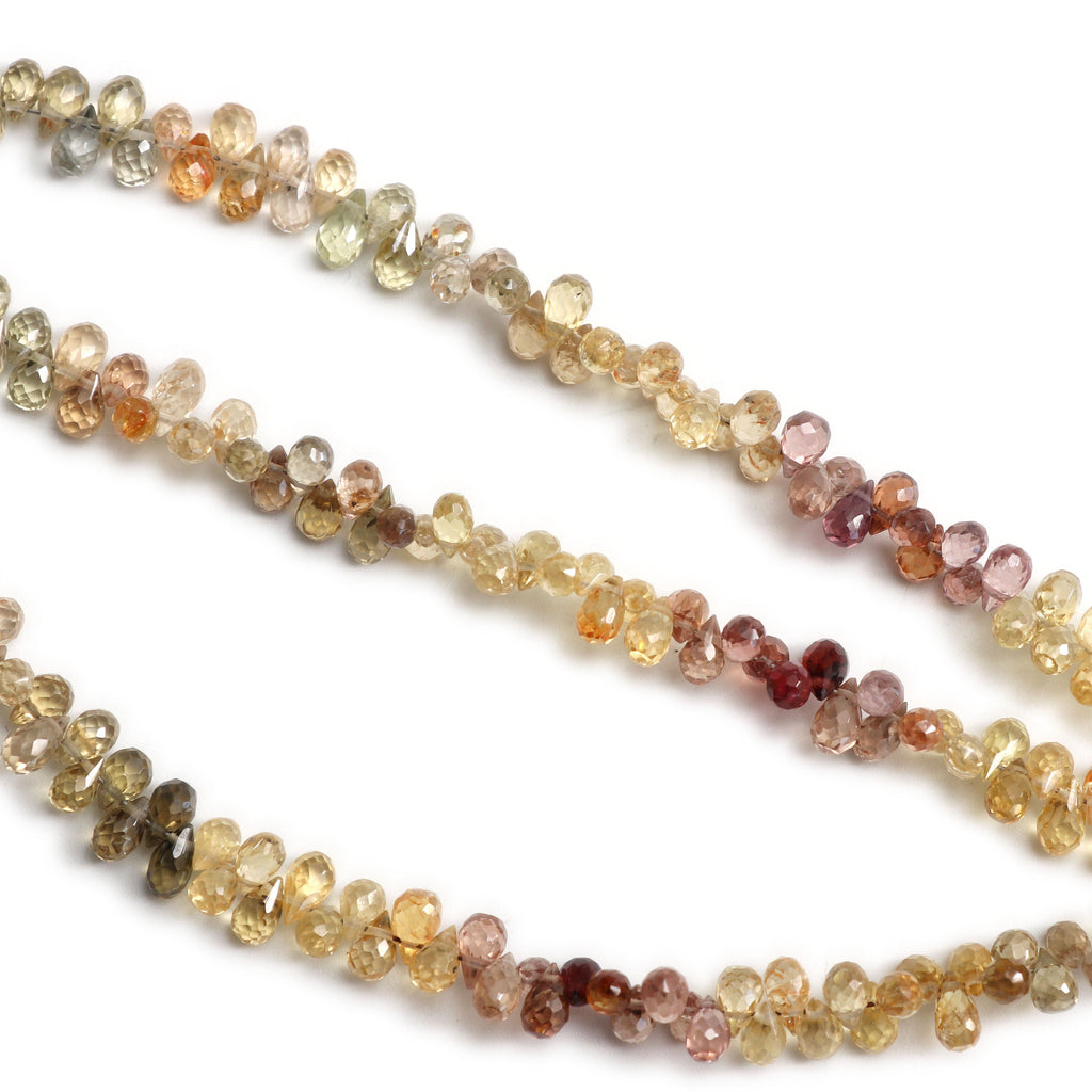 Natural Zircon Faceted Briolette Beads | Zircon Faceted drops | 5x3.5 mm to 6x3.5 mm | 8 Inch/ 16 Inch Full Strand | Price Per Strand - National Facets, Gemstone Manufacturer, Natural Gemstones, Gemstone Beads