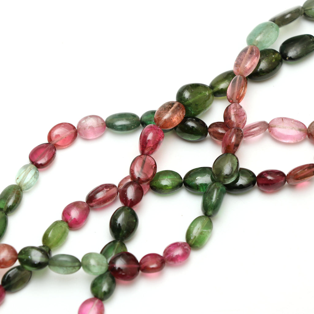 Natural Multi Tourmaline Smooth Tumble Beads | Unique Tourmaline | 7.5x9 mm to 9.5x13.5 mm | 8 Inch/ 18 Inch Full Strand | Price Per Strand - National Facets, Gemstone Manufacturer, Natural Gemstones, Gemstone Beads
