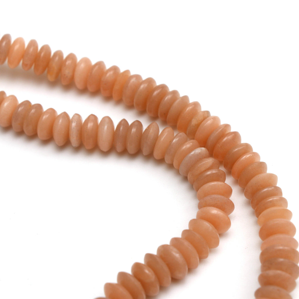 Natural Peach Moonstone Smooth Saucer Beads | Moonstone Smooth Necklace | 5.5 mm to 10 mm | 18 Inch, Price Per Strand - National Facets, Gemstone Manufacturer, Natural Gemstones, Gemstone Beads