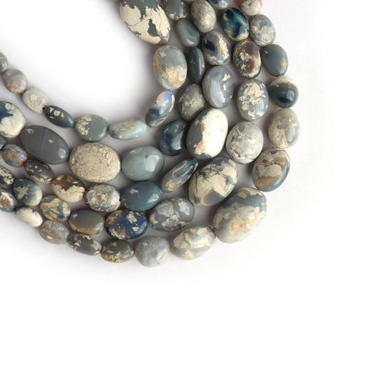 Natural Australian Opal Oval Smooth Beads, 6x7 MM to 12x17 MM , Opal Jewelry Making Beads, 8 Inch, Price Per Strand
