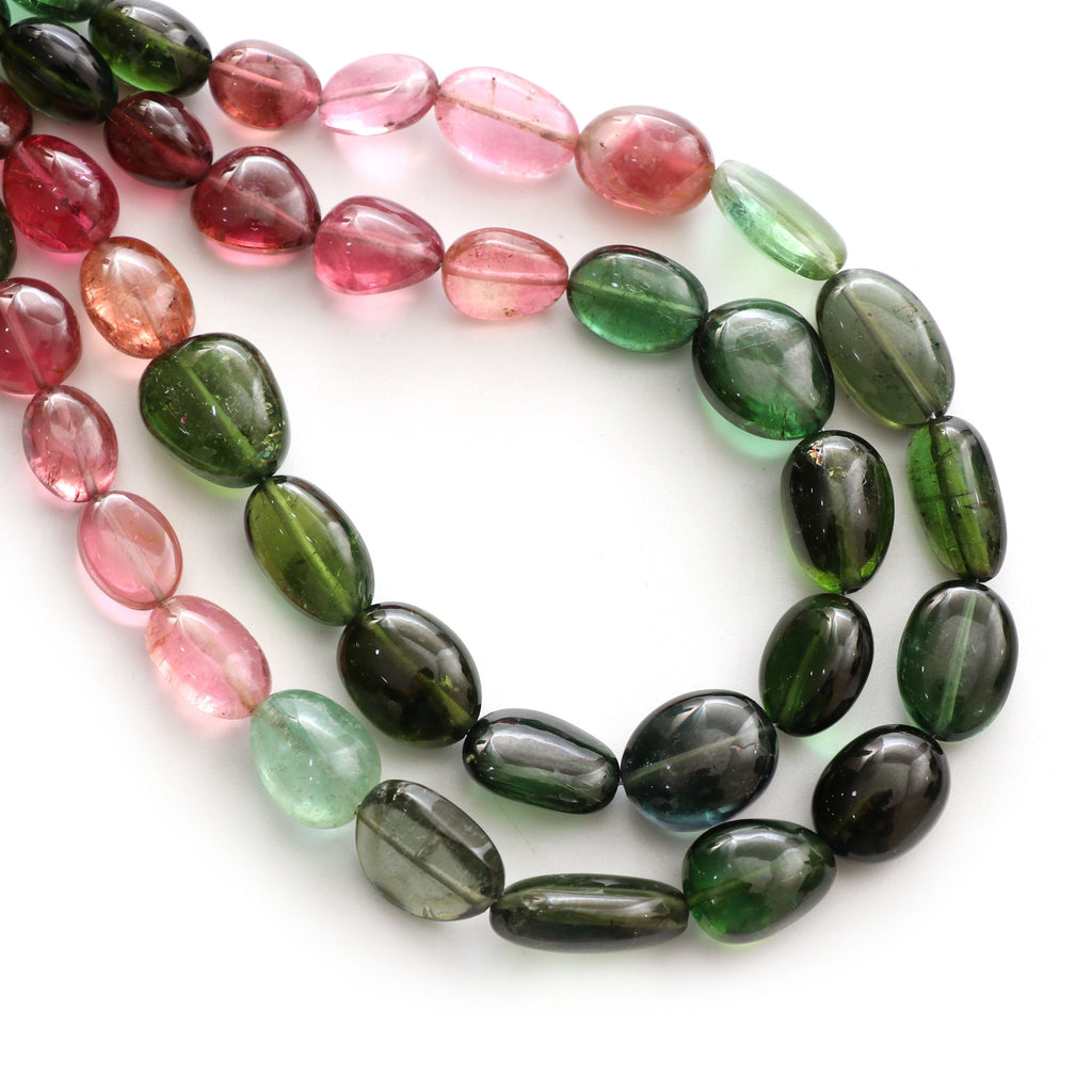 Natural Multi Tourmaline Smooth Tumble Beads | Unique Tourmaline | 7.5x9 mm to 9.5x13.5 mm | 8 Inch/ 18 Inch Full Strand | Price Per Strand - National Facets, Gemstone Manufacturer, Natural Gemstones, Gemstone Beads