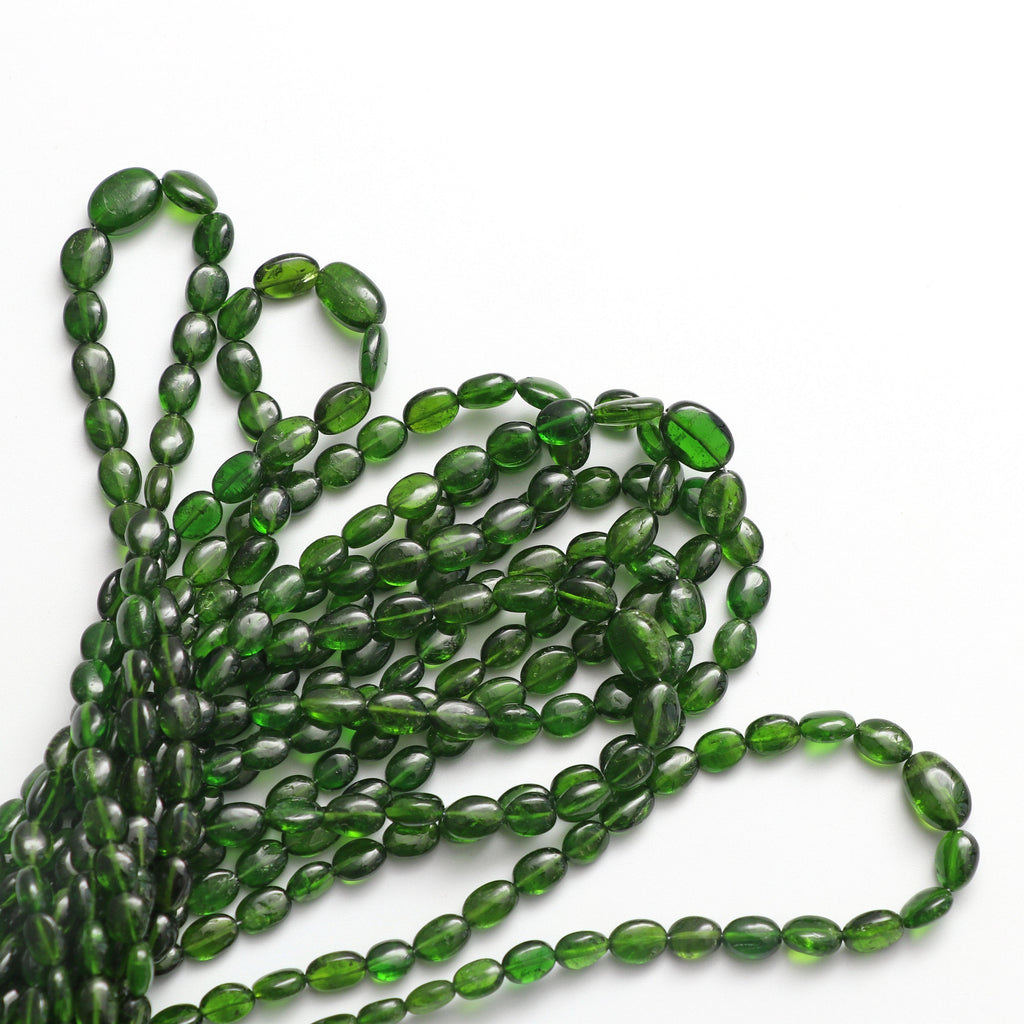 Natural Chrome Diopside Oval Smooth Beads, 5x4 mm to 8x6 mm, Chrome Diopside - Gem Quality , 18 Inch/ 46 Cm Full Strand, Price Per Strand - National Facets, Gemstone Manufacturer, Natural Gemstones, Gemstone Beads