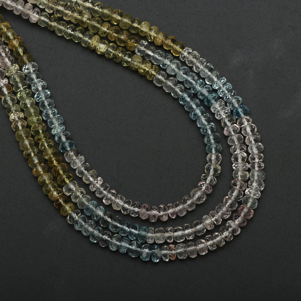 Multi Aqua Faceted Rondelle Beads | 4.5 mm to 5 mm | Multi Aquamarine Beads | Gem Quality | 8 Inch/ 18 Inch Full Strand | Price Per Strand - National Facets, Gemstone Manufacturer, Natural Gemstones, Gemstone Beads