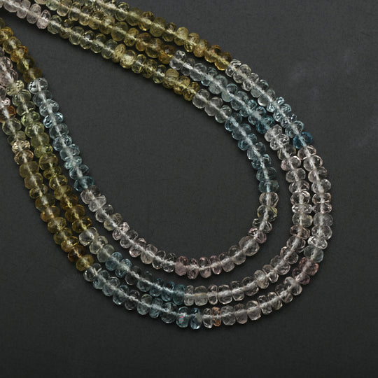 Multi Aqua Faceted Rondelle Beads | 4.5 mm to 5 mm | Aquamarine Jewelry Making Beads | 8 Inch/ 18 Inch Full Strand | Price Per Strand