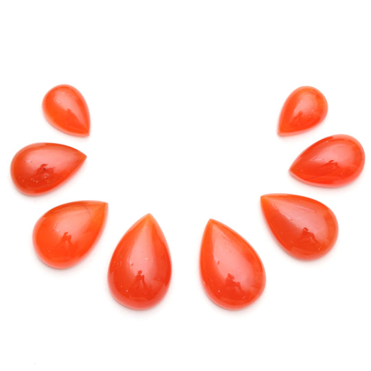 Natural Carnelian Smooth Pear Cabochon Gemstone | 10x14 mm to 15x22 mm | Carnelian Jewelry Making Gemstone | Set of 8 Pieces