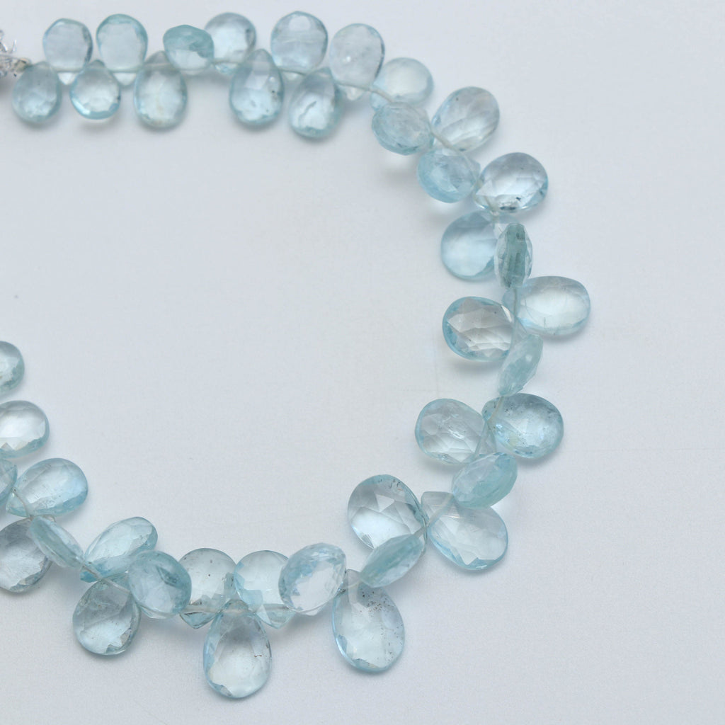 Natural Aquamarine Smooth Pear Beads, Aquamarine Smooth- 5x6.5 mm to 7x10 mm-Aquamarine Pear-Gem Quality,8 Inch Full Strand,Price Per Strand - National Facets, Gemstone Manufacturer, Natural Gemstones, Gemstone Beads