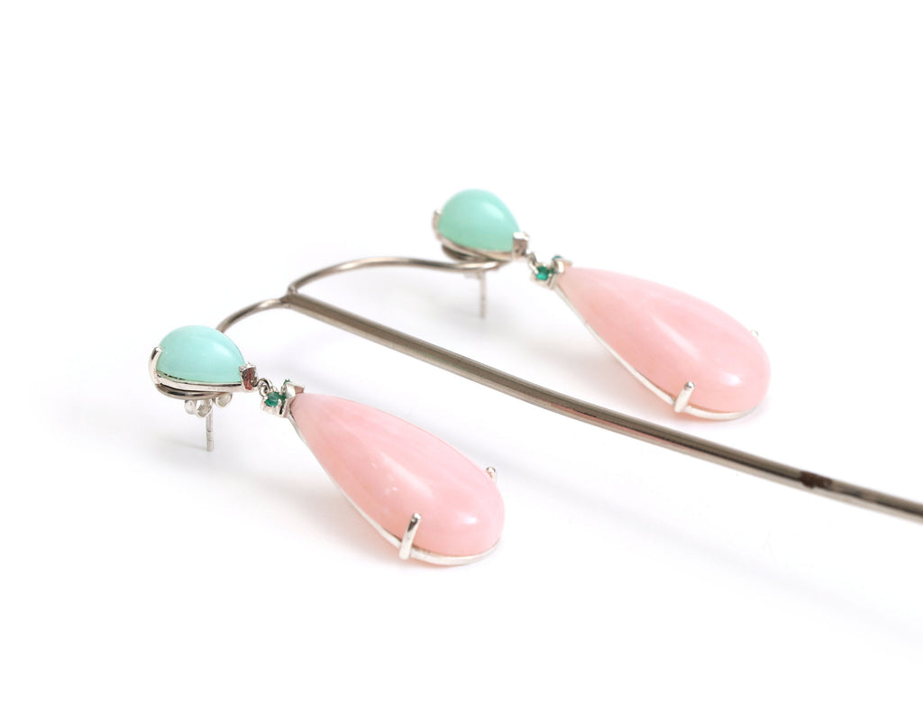 Chrysoprase Pear, Emerald , Pink Opal Pear Earrings | Beautiful Natural Gemstone Earrings | 925 Sterling Silver Prong Earrings, Gift For Her - National Facets, Gemstone Manufacturer, Natural Gemstones, Gemstone Beads