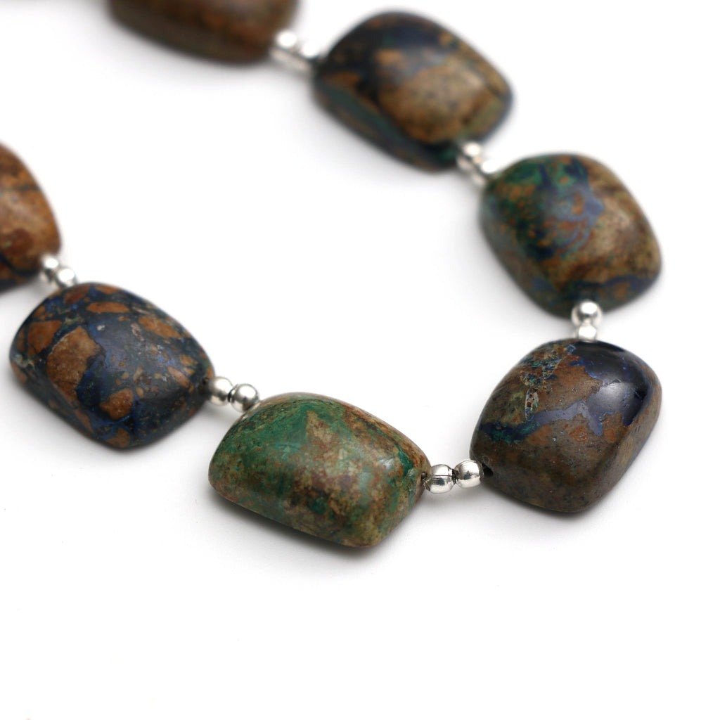 Azurite Malachite Smooth Rectangle Cushion Beads - 12x16 mm- Azurite Malachite- Gem Quality , 15/ 18 Cm, Full Strand, Price Per Strand - National Facets, Gemstone Manufacturer, Natural Gemstones, Gemstone Beads
