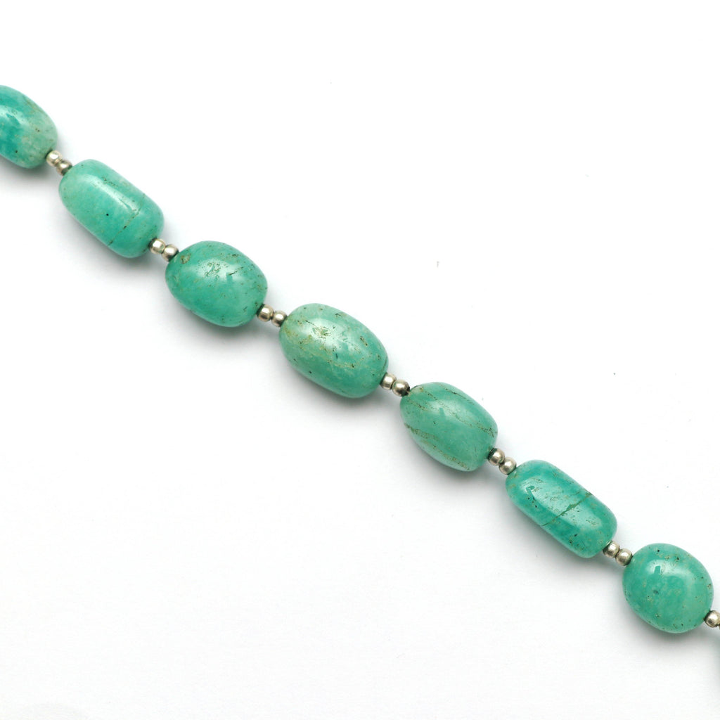 Natural Amazonite Smooth Tumble Beads - 9x12 mm to 10x16 mm - Amazonite - Gem Quality , 8 Inch Full Strand, Price Per Strand - National Facets, Gemstone Manufacturer, Natural Gemstones, Gemstone Beads