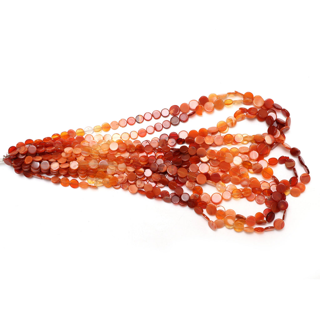 Natural Mexican Fire Opal Shaded Smooth Coin Beads | 7.5 mm to 9 mm | Fire Opal Beads | 18 Inch Full strand | Price Per Strand - National Facets, Gemstone Manufacturer, Natural Gemstones, Gemstone Beads