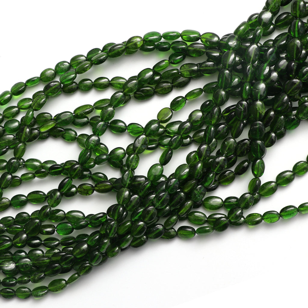 Natural Chrome Diopside Oval Smooth Beads, 5x4 mm to 8x6 mm, Chrome Diopside - Gem Quality , 18 Inch/ 46 Cm Full Strand, Price Per Strand - National Facets, Gemstone Manufacturer, Natural Gemstones, Gemstone Beads