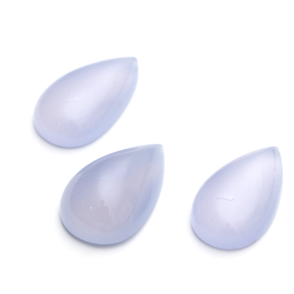 AAA Quality Natural Blue Chalcedony Smooth Pear Cabochon Gemstone | 18x31 mm to 20x32 mm | Gemstone Cabochon | Set of 3 Pieces - National Facets, Gemstone Manufacturer, Natural Gemstones, Gemstone Beads