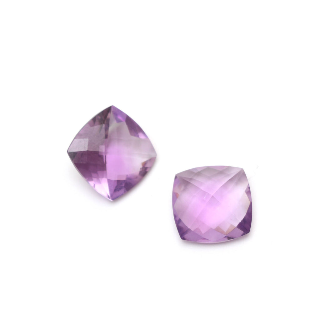 Pink Amethyst Faceted Cushion Loose Gemstone, 14mm , Checker Cut Gemstone, AA Quality, Pair (2 Pieces) - National Facets, Gemstone Manufacturer, Natural Gemstones, Gemstone Beads
