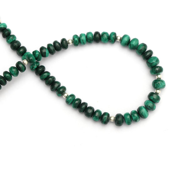 Natural Malachite Smooth Beads, Malachite Roundel, 4 mm to 5 mm- Malachite - Gem Quality , 8 Inch Cm Full Strand, Price Per Strand