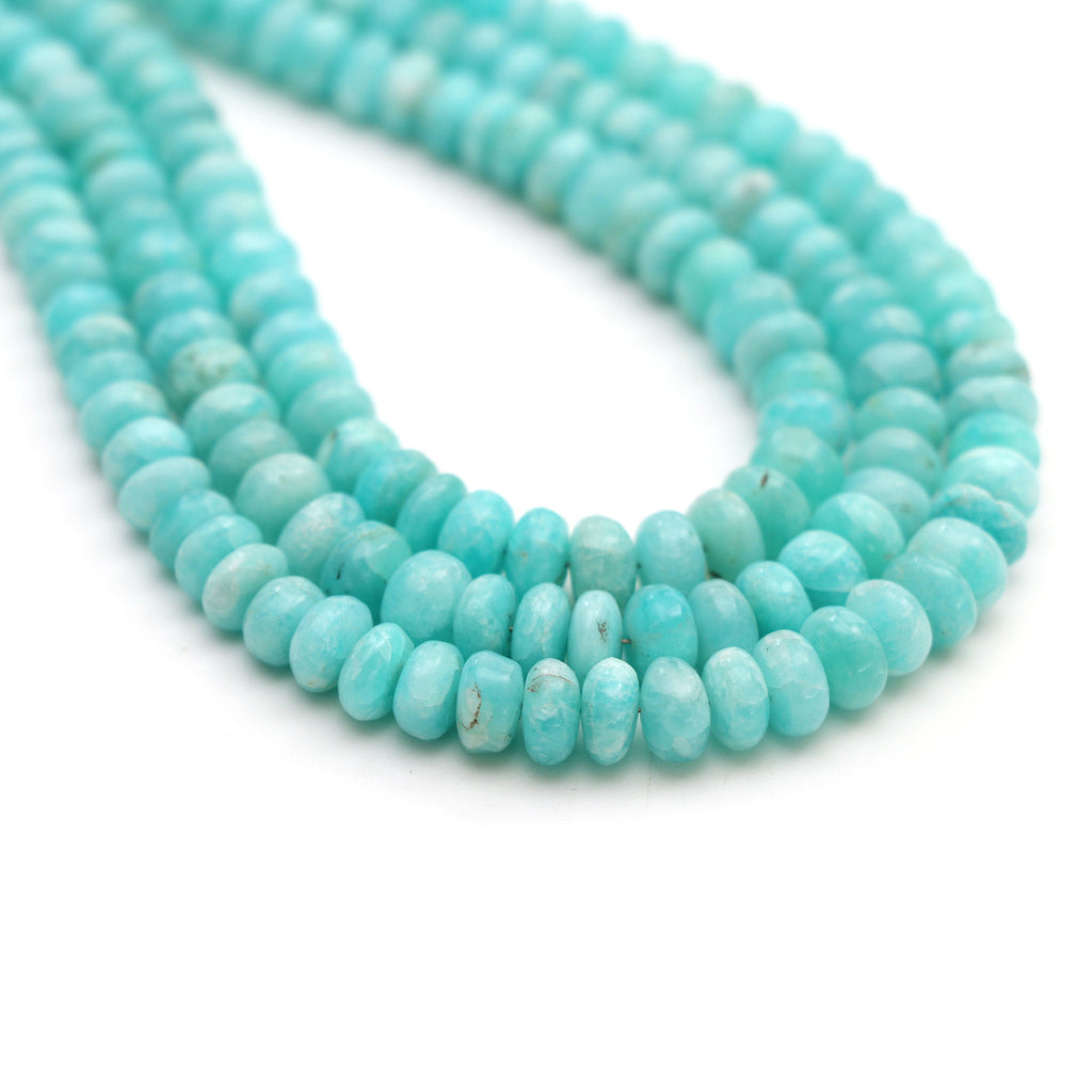 Amazonite Smooth Rondelle Beads | 3.5 mm to 7 mm | Amazonite Rondelle Beads | Gem Quality | 8 Inch, 18 Inch Full Strand | Price Per Strand - National Facets, Gemstone Manufacturer, Natural Gemstones, Gemstone Beads