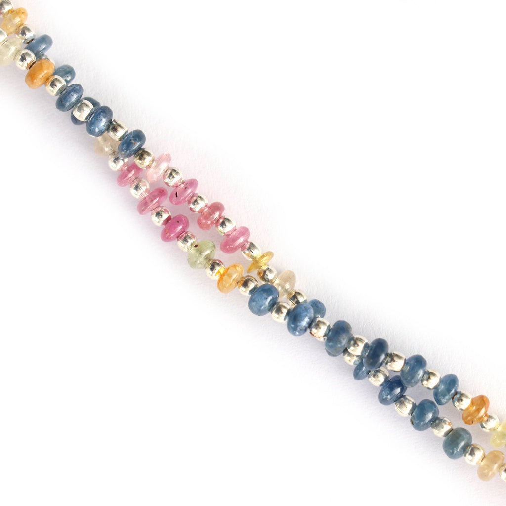 Multi Sapphire Smooth Beads With Metal Spacer Balls - 4 mm - Multi Sapphire - Gem Quality , 8 Inch/ 20 Cm Full Strand, Price Per Strand - National Facets, Gemstone Manufacturer, Natural Gemstones, Gemstone Beads