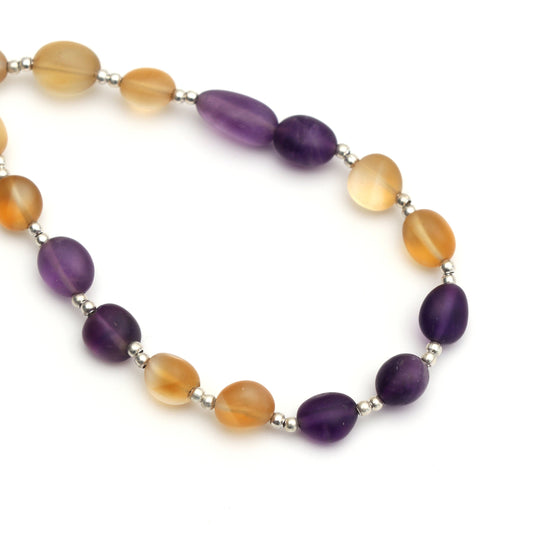 Amethyst+Citrine Smooth Tumble Beads - 8x9 MM - Amethyst, Citrine Jewelry Making Gemstone, 8 Inch/ 20 Cm Full Strand, Price Per Strand