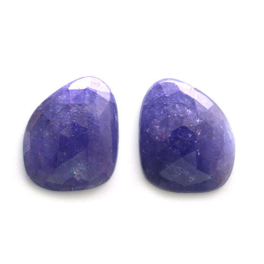 Natural Tanzanite Faceted Organic Cut Loose Gemstone, 23x29 mm, Cabochon Gemstone, Pair