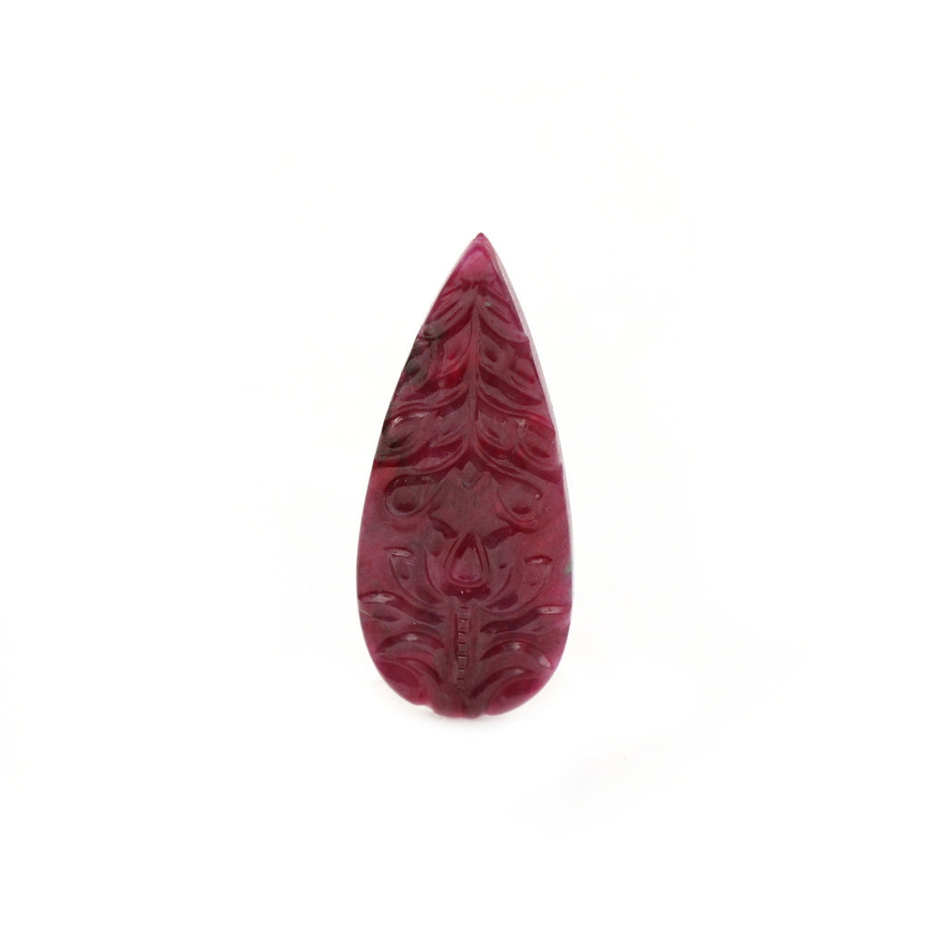 Natural Ruby Carving Pear Shaped Loose Gemstone - 41x17x2 mm - Ruby Pear, Ruby Carving Loose Gemstone, Pair (2 Pieces) - National Facets, Gemstone Manufacturer, Natural Gemstones, Gemstone Beads