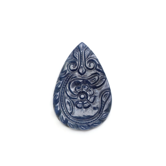 Natural Blue Sapphire Carving Pear Loose Gemstone - 24x37mm - Sapphire Jewelry Making Gemstone ,1 Piece