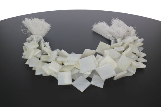 White Opal Square Smooth Flat , 10.5 MM to 15.5 MM, White Opal Jewelry Making Beads, 8 Inch ,Price Per Strand